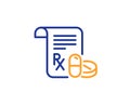 Medical prescription line icon. Medicine pills sign. Pharmacy medication. Vector