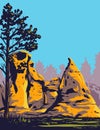 Medicine Rocks State Park with Sandstone Pillars in Western Montana USA WPA Poster Art Royalty Free Stock Photo