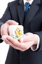 Medicine sales man rep offering pills