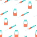 Medicine Seamless Pattern with Syringe. Vector Background