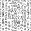 Medicine seamless pattern with thin line icons: doctor, ambulance, stethoscope, microscope, thermometer, hospital, z-ray image,