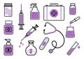 Medicine. Set of black and purple icons. Vector