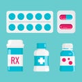 Medicine set, Pharmacy concept. Drugs, Pills, capsules and prescription Bottles. Royalty Free Stock Photo