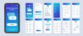 Medicine smartphone interface vector templates set. Healthcare mobile app page blue design layout. Pack of UI, UX, GUI screens for