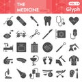 Medicine solid icon set, Heath care symbols collection or sketches. Medical signs for web, glyph style pictogram package