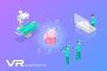 Medicine Surgery in Virtual Reality scanning Heart Isometric Flat Vector illustration