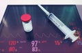 Medicine and syringe on digital tablet with ECG Royalty Free Stock Photo