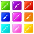 Medicine syringe icons set 9 color collection Royalty Free Stock Photo