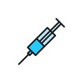 Medicine syringe with needle flat color icon.