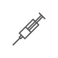 Medicine syringe with needle line icon. Isolated on white background