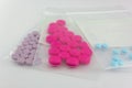 Medicine tablet blister pack in dispensing plastic bag .