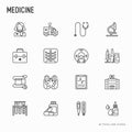 Medicine thin line icons set: doctor, ambulance, stethoscope, mi