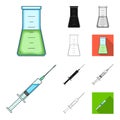 Medicine and treatment cartoon,black,flat,monochrome,outline icons in set collection for design. Medicine and equipment Royalty Free Stock Photo