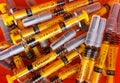 a close-up with used syringes of Clexane solution Royalty Free Stock Photo