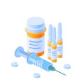 Medicine bottles vector concept in isometric view Royalty Free Stock Photo