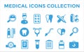 Medicine vector icons set. Doctors tools for