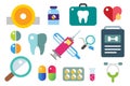 Medicine vector icons set. Doctors tools for