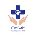 Medicine logo. Hands veterinarian cross icon