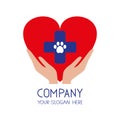 Medicine logo. Hands veterinarian cross icon