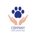 Medicine veterinarian logo. Hands with paw icon