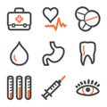 Medicine web icons, orange and gray contour series Royalty Free Stock Photo