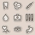 Medicine web icons set 1, brown contour sticker Royalty Free Stock Photo