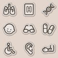 Medicine web icons set 2, brown contour sticker Royalty Free Stock Photo