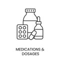 Medicines and dosages line vector icon for medical documentation about diabetes Royalty Free Stock Photo