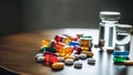 Medicines or drugs on a Table, Illustrating Wellness, Treatment, and Pharmaceutical Concepts Royalty Free Stock Photo