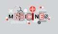 Medicines Health Care Creative Word Over Abstract Geometric Shapes Background Web Banner