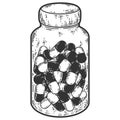 Medicines, jar of pills. Sketch scratch board imitation. Black and white. Royalty Free Stock Photo