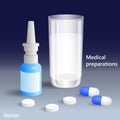 Medicines for treatment, tablets and spray EPS 10