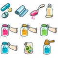 Medicines and pharmaceutical products icon set Royalty Free Stock Photo