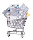 Medicines in a shopping cart, health care cost concept Royalty Free Stock Photo