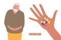 Medicines to Treat Constipation. Belly-ache. Senior man having headache, holding hand on belly zone. Mature elderly man