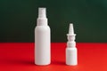 Medicines for treatment of nose and throat. Nasal and throat spray isolated bottles. Mockup Royalty Free Stock Photo