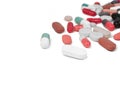 Mediciones,capsules,tablets scattered on white isolated Royalty Free Stock Photo