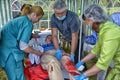 Medics provide first aid to the victim, The Emergencies Ministry exercises