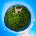 Medieavl ruins of Andlau castle on the hill in Alsace, panoramic Royalty Free Stock Photo