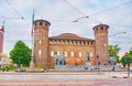 The medieval Acaja Castle Palazzo Madama and the Monument to Duke of Aosta, Turin, Italy Royalty Free Stock Photo