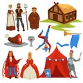 Medieval ages peasants and royalty history isolated characters