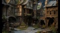 medieval alley, old town in detailed illustration, ai generative