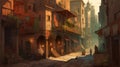 medieval alley, old town in detailed illustration, ai generative Royalty Free Stock Photo