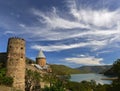 Medieval Ananuri against beautiful landscape Royalty Free Stock Photo