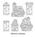 Medieval ancient buildings set of different kinds of traditional houses isolated vector illustration