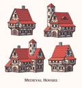 Medieval ancient buildings set of traditional houses