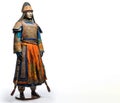 Medieval ancient Mongolian warrior in armor. White background, isolate. AI generated.