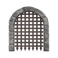 Medieval Arch Stone Blocks Castle Gate with Metal Lattice. 3d Rendering