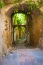Medieval arched street in an Italian medieval mountain village, Liguria