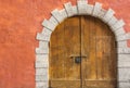 Medieval arched wooden door